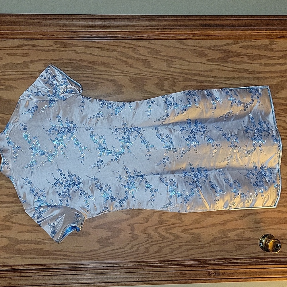 Elegant Blue Floral Cheongsam Dress - Picture 3 of 5